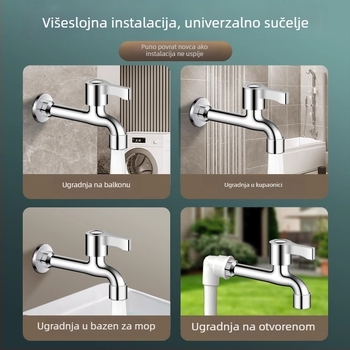 Prošireni slavine za perilicu rublja s dvostrukim glavom, ugradnja u zid, nehrđajući čelik, promjer sjedišta ventila 15 mm, promjer ulazno-izlaznih cijevi s četiri porta
