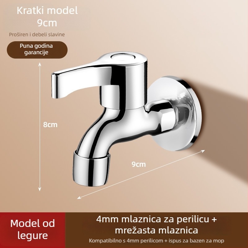Prošireni slavine za perilicu rublja s dvostrukim glavom, ugradnja u zid, nehrđajući čelik, promjer sjedišta ventila 15 mm, promjer ulazno-izlaznih cijevi s četiri porta