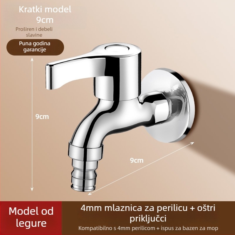 Prošireni slavine za perilicu rublja s dvostrukim glavom, ugradnja u zid, nehrđajući čelik, promjer sjedišta ventila 15 mm, promjer ulazno-izlaznih cijevi s četiri porta