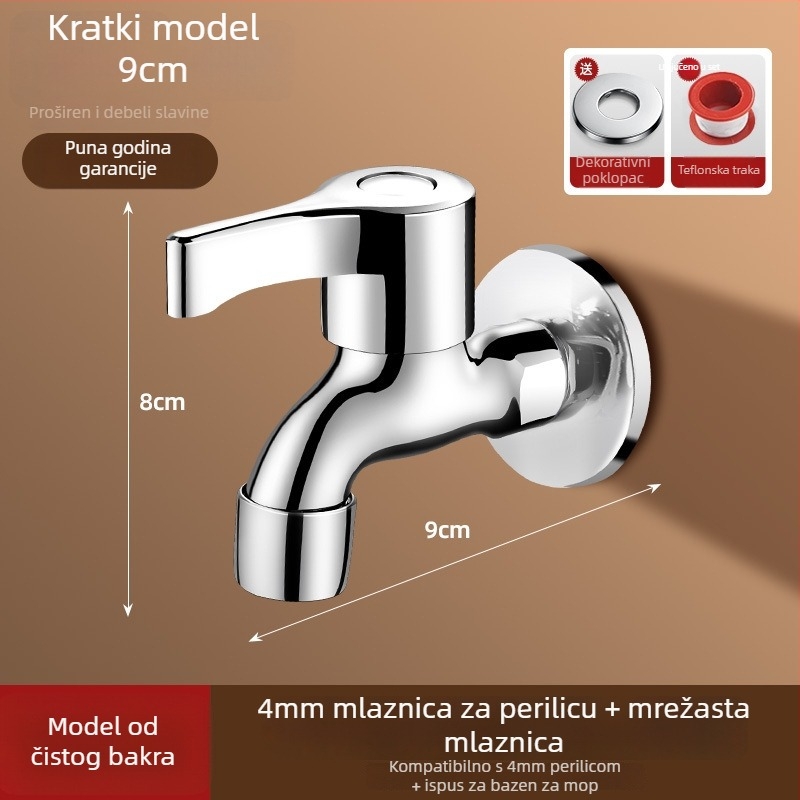 Prošireni slavine za perilicu rublja s dvostrukim glavom, ugradnja u zid, nehrđajući čelik, promjer sjedišta ventila 15 mm, promjer ulazno-izlaznih cijevi s četiri porta