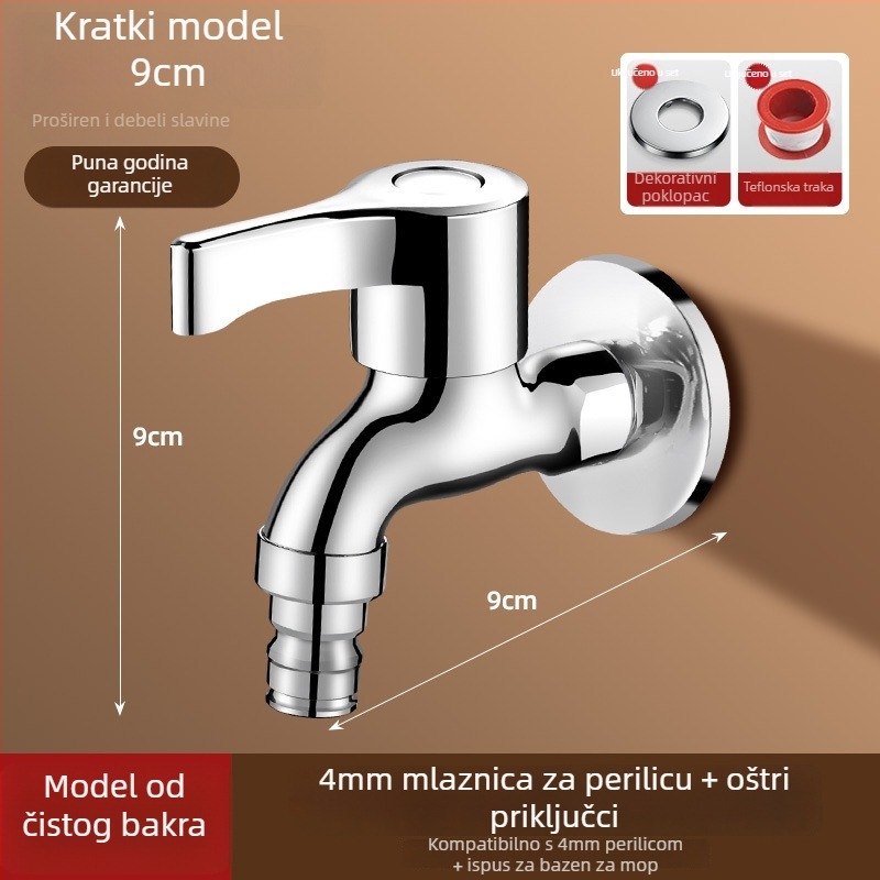Prošireni slavine za perilicu rublja s dvostrukim glavom, ugradnja u zid, nehrđajući čelik, promjer sjedišta ventila 15 mm, promjer ulazno-izlaznih cijevi s četiri porta