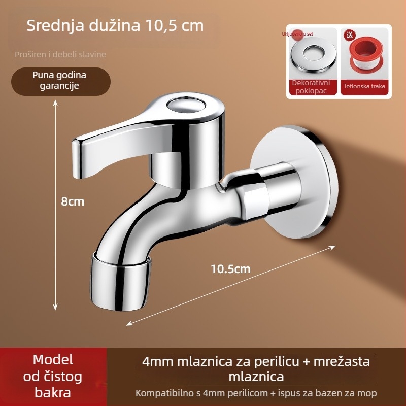 Prošireni slavine za perilicu rublja s dvostrukim glavom, ugradnja u zid, nehrđajući čelik, promjer sjedišta ventila 15 mm, promjer ulazno-izlaznih cijevi s četiri porta