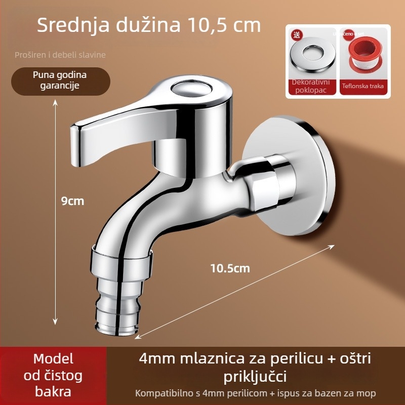 Prošireni slavine za perilicu rublja s dvostrukim glavom, ugradnja u zid, nehrđajući čelik, promjer sjedišta ventila 15 mm, promjer ulazno-izlaznih cijevi s četiri porta