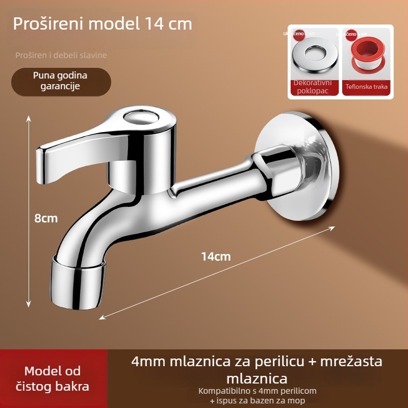 Prošireni slavine za perilicu rublja s dvostrukim glavom, ugradnja u zid, nehrđajući čelik, promjer sjedišta ventila 15 mm, promjer ulazno-izlaznih cijevi s četiri porta