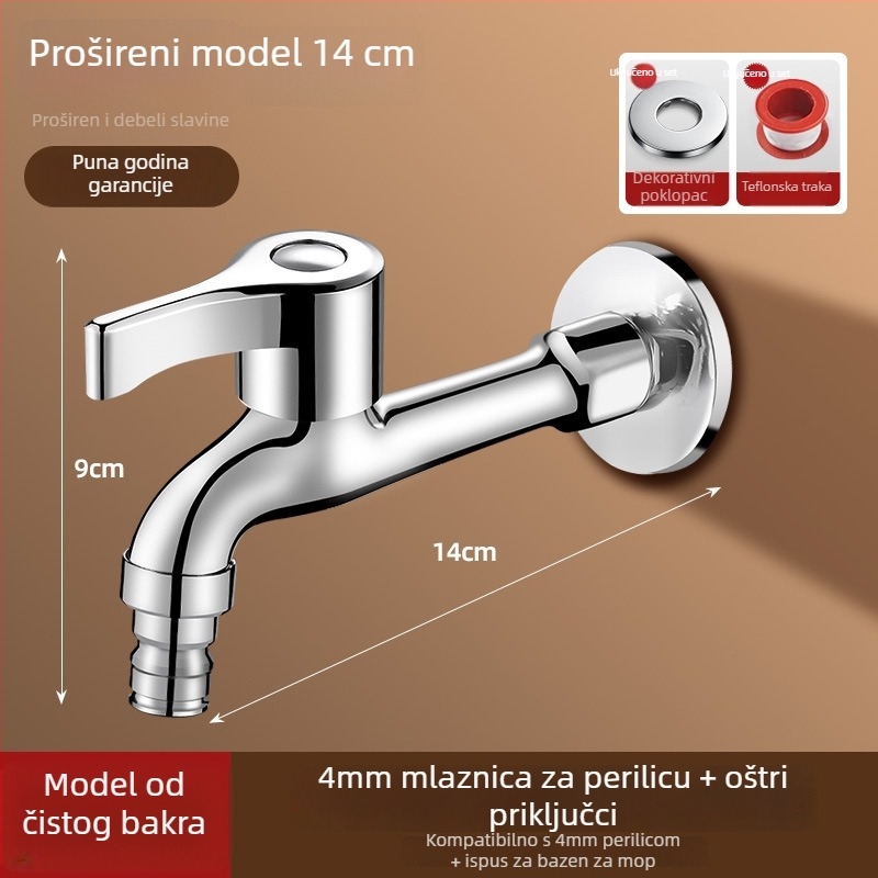 Prošireni slavine za perilicu rublja s dvostrukim glavom, ugradnja u zid, nehrđajući čelik, promjer sjedišta ventila 15 mm, promjer ulazno-izlaznih cijevi s četiri porta