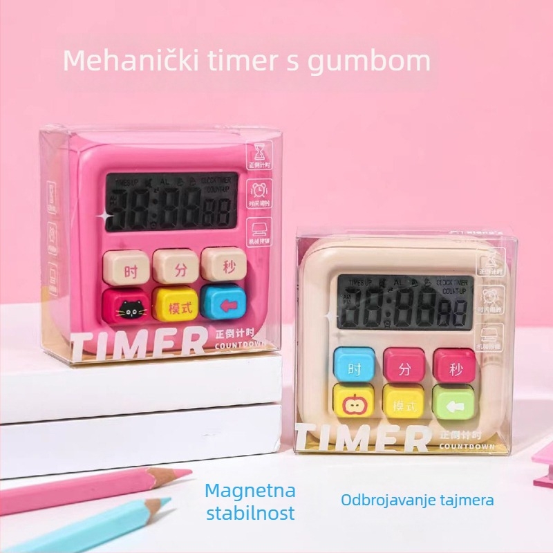 Kuhinjski i stolni timer s mehaničkim pogonom, LCD zaslon, ABS kućište, pravokutni dizajn, automatski mehanizam