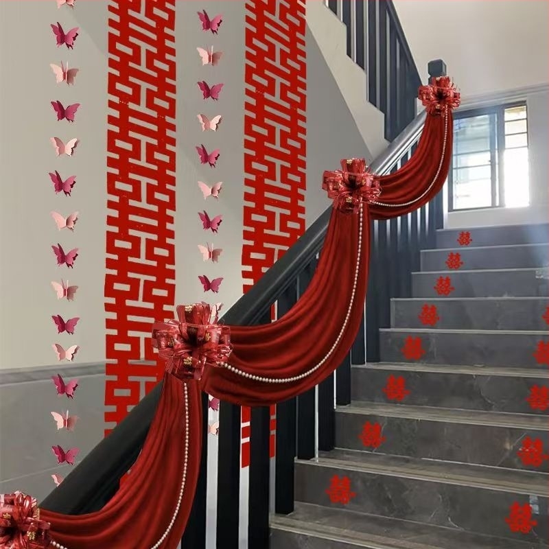 Vjenčani set dekoracija hodnika i rukohvata na stubištu, girlanda s natpisom 'Sretno' (Material: Non-woven fabric; Applicable occasions: Staircase; Pattern: No pattern; Material type: Ribbon; Category: Venue decoration props)