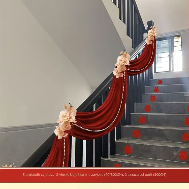 Vjenčani set dekoracija hodnika i rukohvata na stubištu, girlanda s natpisom 'Sretno' (Material: Non-woven fabric; Applicable occasions: Staircase; Pattern: No pattern; Material type: Ribbon; Category: Venue decoration props)
