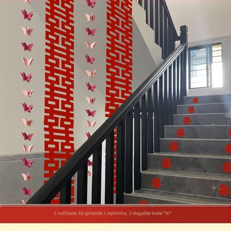 Vjenčani set dekoracija hodnika i rukohvata na stubištu, girlanda s natpisom 'Sretno' (Material: Non-woven fabric; Applicable occasions: Staircase; Pattern: No pattern; Material type: Ribbon; Category: Venue decoration props)