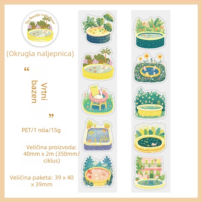 PET izrezana traka za dekoracije — sladak motiv djevojke s kamerom, kolan uz bazen, naljepnice za planer (Brand: Good day; Stil: Moderno jednostavnost; IP odobrenje: Ne)