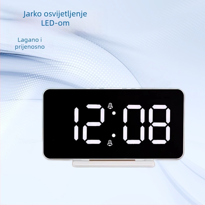 LED digitalni stolni sat s termometrom, kalendarom i prikazom dana u tjednu; pravokutni oblik, jednostrani; napajanje izvan kućišta.