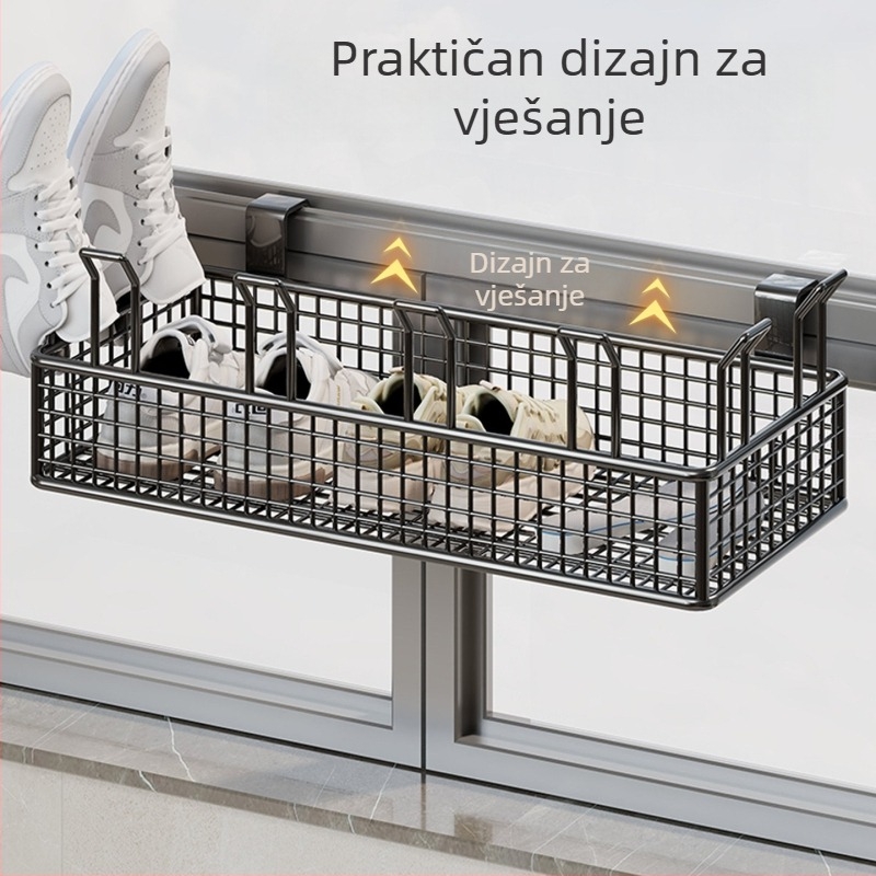 Zidni višeslojni regač za cipele sa visećom košarom i zaštitnim ogradom, bez bušenja