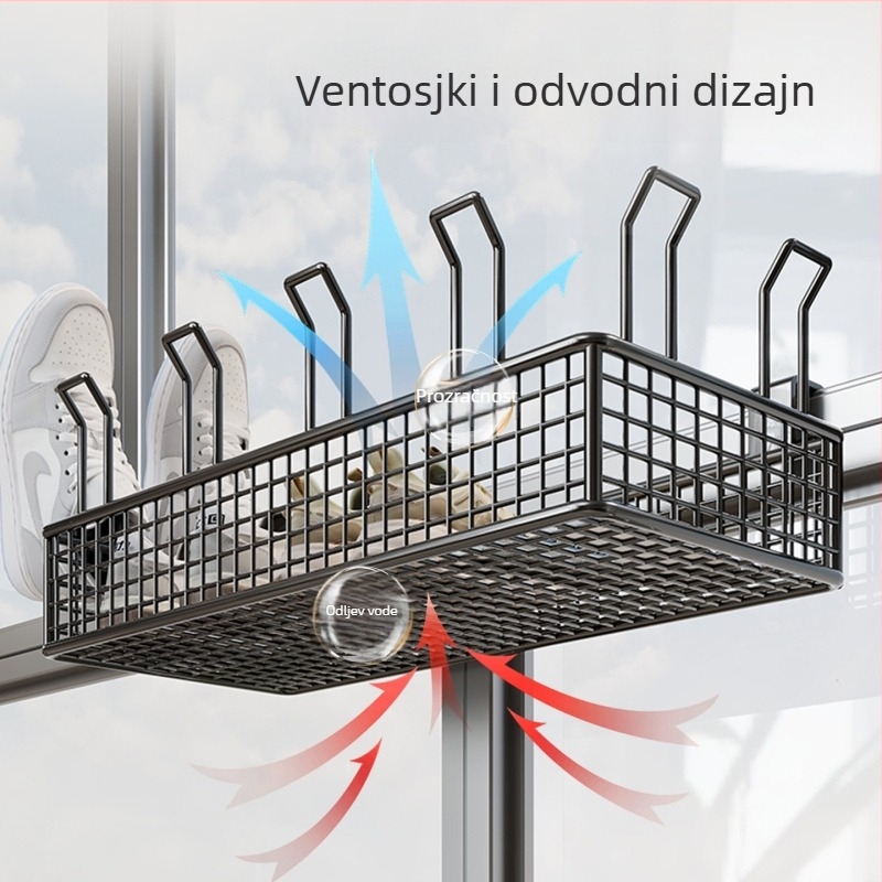 Zidni višeslojni regač za cipele sa visećom košarom i zaštitnim ogradom, bez bušenja