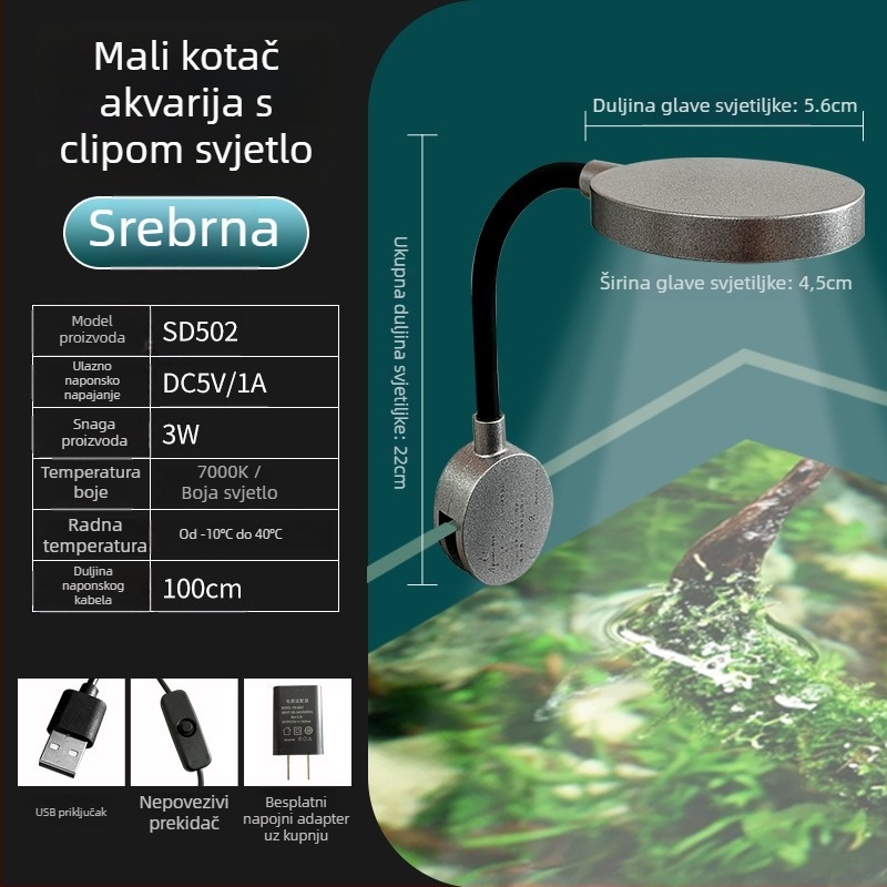 Klip-on rasvjeta za akvarij za ribe i vodene biljke, vodootporna, 3W, PC kućište, Water Dance World