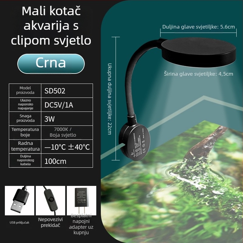 Klip-on rasvjeta za akvarij za ribe i vodene biljke, vodootporna, 3W, PC kućište, Water Dance World