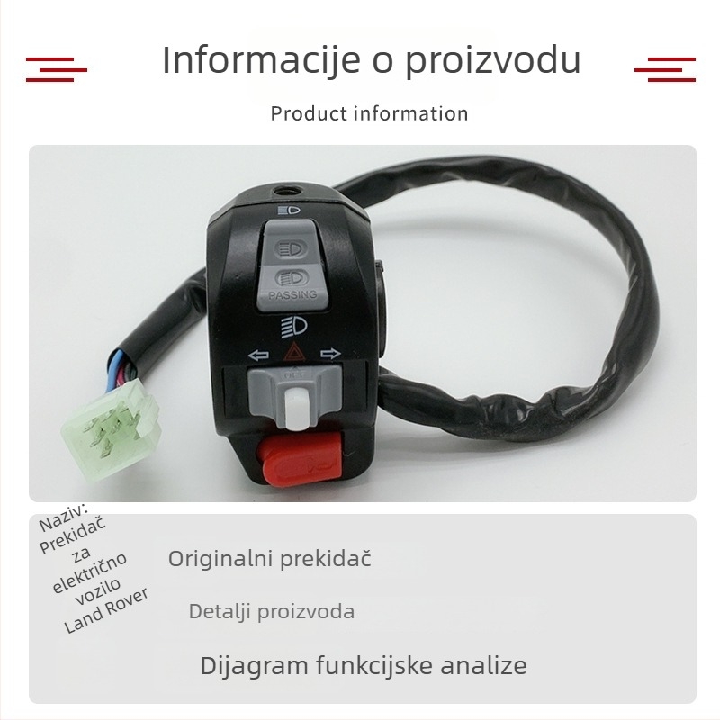 Prekidač upravljača za električni motocikl sa svjetlima za uzbunu, upravljanjem svjetlima, lijevi i desni pokazivači te truba