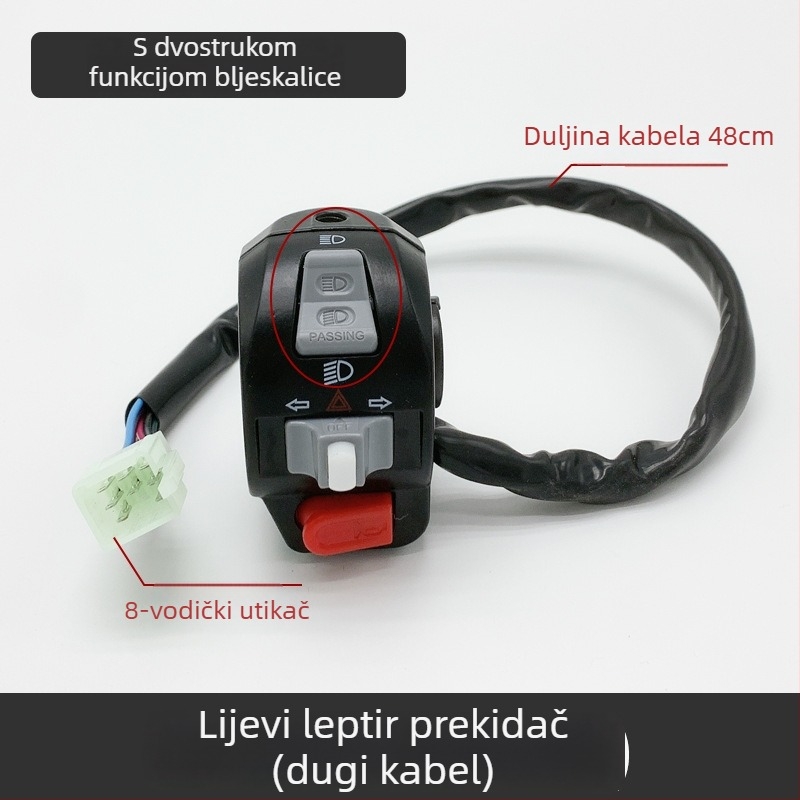 Prekidač upravljača za električni motocikl sa svjetlima za uzbunu, upravljanjem svjetlima, lijevi i desni pokazivači te truba