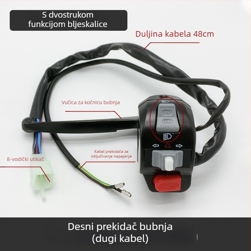 Prekidač upravljača za električni motocikl sa svjetlima za uzbunu, upravljanjem svjetlima, lijevi i desni pokazivači te truba