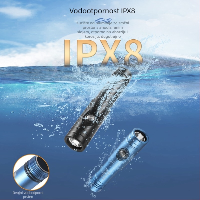 LED potapljačka svjetiljka, ultra jaka, vodootporna, punjiva, za duboko ronjenje i upotrebu na kopnu i moru