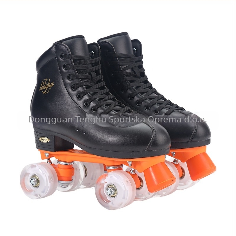 Patine za rolanje s dvostrukim redom PU kotača, gornji dio od ultratanke kože, gumena kočnica, unisex, Tenghu