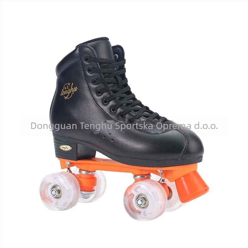 Patine za rolanje s dvostrukim redom PU kotača, gornji dio od ultratanke kože, gumena kočnica, unisex, Tenghu