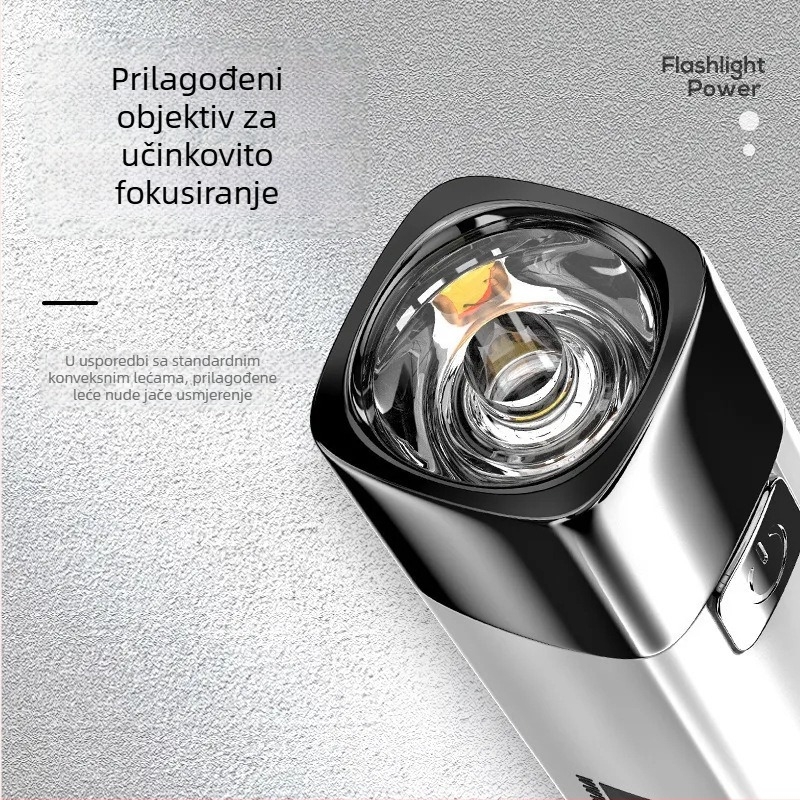 Višenamjenska LED baterijska svjetiljka s nužnim punjenjem i bočnim svjetlima, USB punjenje; LED, 800 mAh, 3.7 V, ručno punjenje, domet 200–500 m