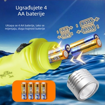 3W LED baterijsko svjetlo za ronjenje i amfibijske aktivnosti, domet 200–500 m, za noćne aktivnosti na otvorenom, s gumbom za uključivanje