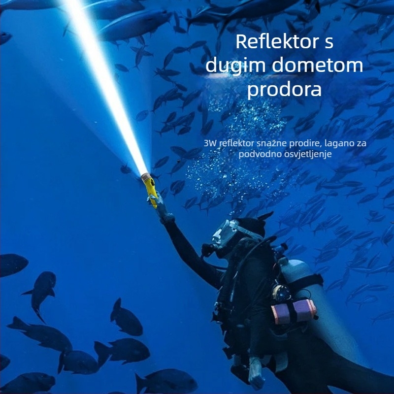 3W LED baterijsko svjetlo za ronjenje i amfibijske aktivnosti, domet 200–500 m, za noćne aktivnosti na otvorenom, s gumbom za uključivanje