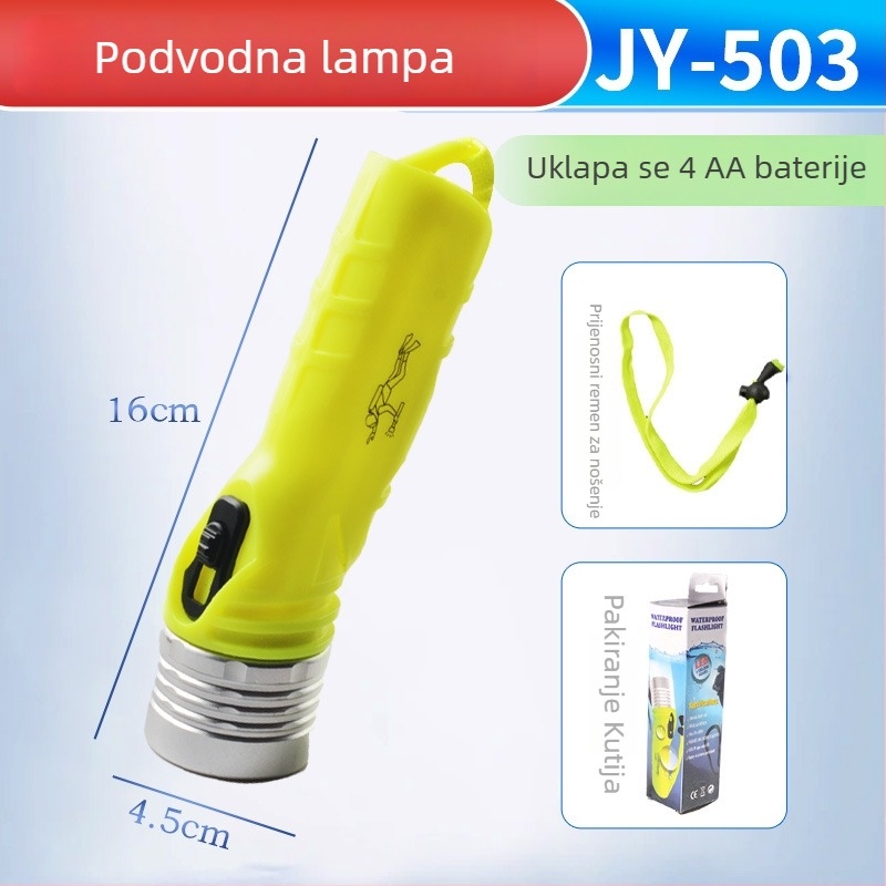 3W LED baterijsko svjetlo za ronjenje i amfibijske aktivnosti, domet 200–500 m, za noćne aktivnosti na otvorenom, s gumbom za uključivanje