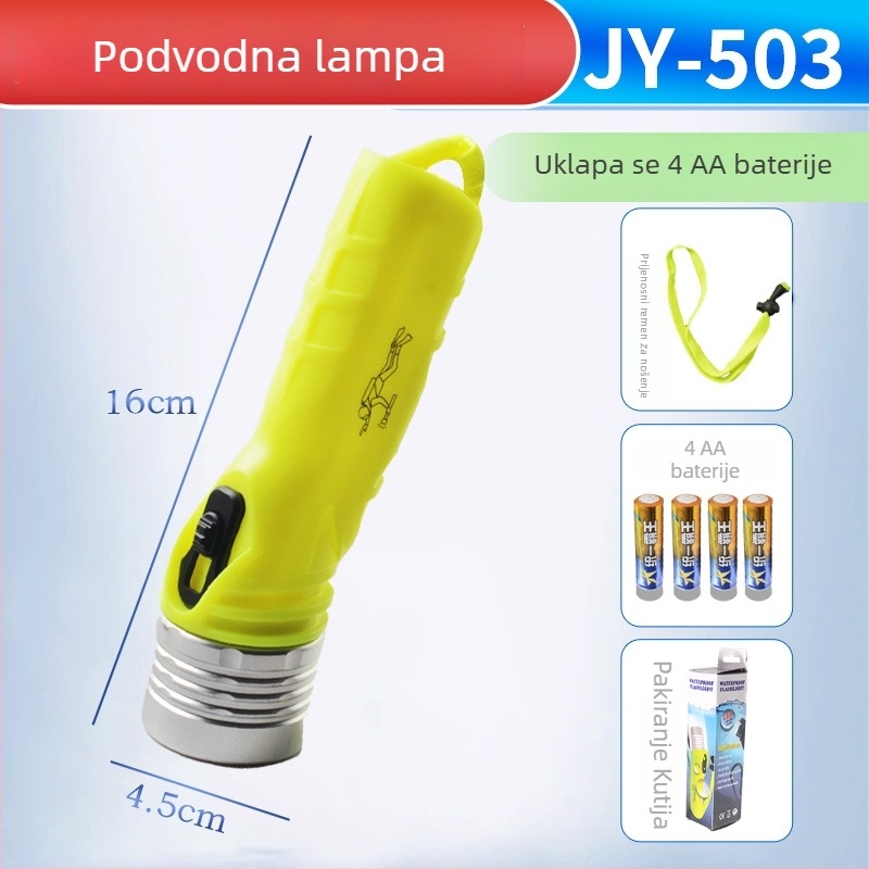 3W LED baterijsko svjetlo za ronjenje i amfibijske aktivnosti, domet 200–500 m, za noćne aktivnosti na otvorenom, s gumbom za uključivanje