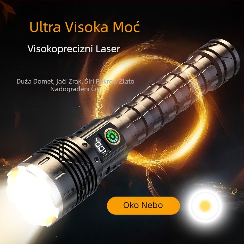 LED svjetiljka od aluminijskog legura s teleskopskim zoomom, 5000mAh USB punjenje, ručna energija, 360° rotacija