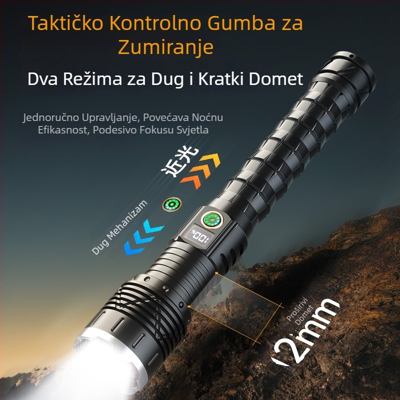 LED svjetiljka od aluminijskog legura s teleskopskim zoomom, 5000mAh USB punjenje, ručna energija, 360° rotacija