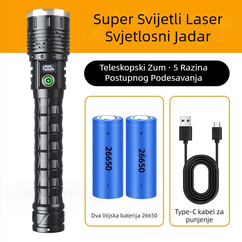 LED svjetiljka od aluminijskog legura s teleskopskim zoomom, 5000mAh USB punjenje, ručna energija, 360° rotacija