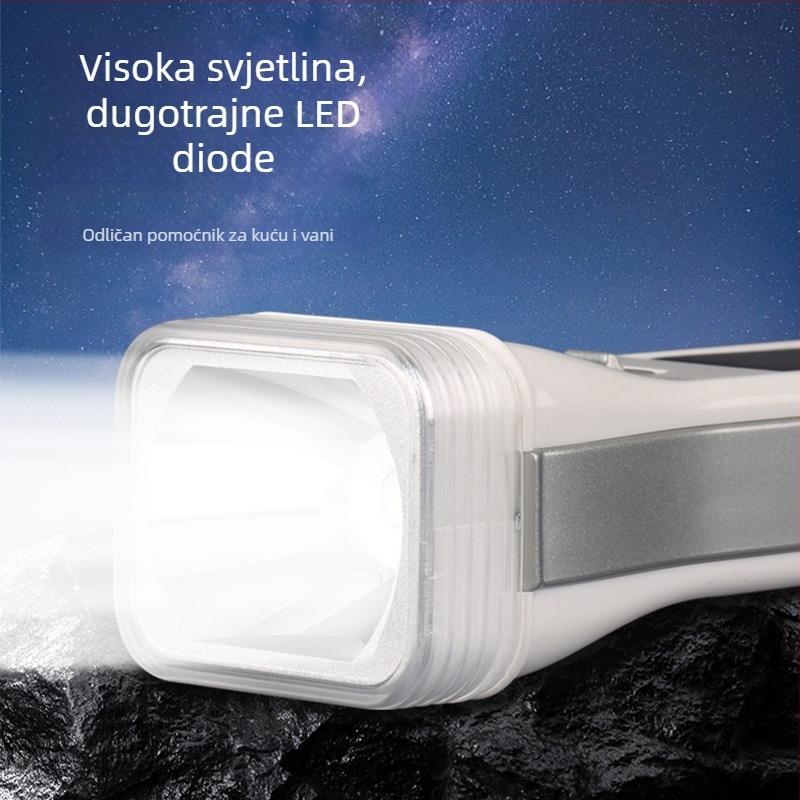LED fenjer – vodootporan, prijenosan, višenamjenski; napajanje solarno i ručna generacija; snaga 0.7 W; LED izvor; baterija 400 mAh; domet 100–200 m