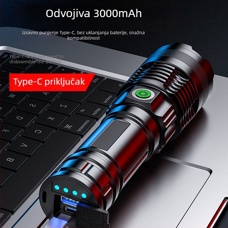 Ručna laserska baterijska svjetiljka 36W, optički zum, 360° rotacija, domet preko 500 m