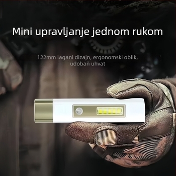 LED baterijska svjetiljka s ručnim pogonom i ugrađenim power bankom, vodootporna, bočna rasvjeta, 3.7V, 800 mAh, domet 200–500 m