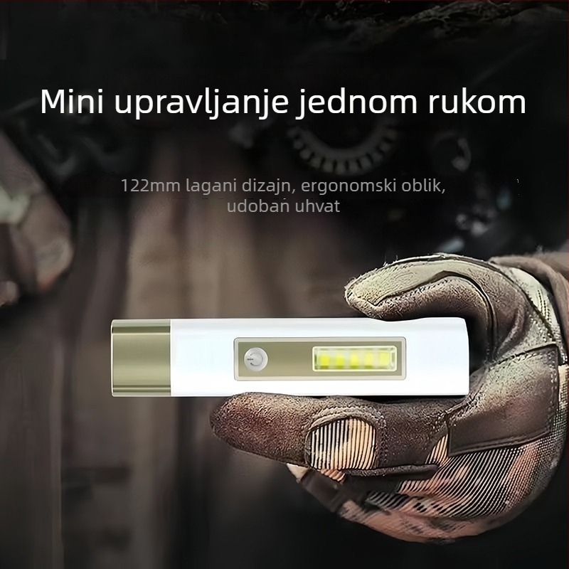 LED baterijska svjetiljka s ručnim pogonom i ugrađenim power bankom, vodootporna, bočna rasvjeta, 3.7V, 800 mAh, domet 200–500 m