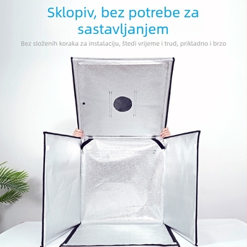 Malo foto-studio s sklopivom LED kutijom za rasvjetu, metalnim okvirom i reflektirajućom tkaninom, zaslon 80×80 cm, 5600K, 100–240V.