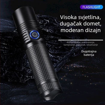 LED svjetiljka 10W, baterija 3000 mAh, domet 200–500 m, kućište od aluminijske legure, 360° rotacija