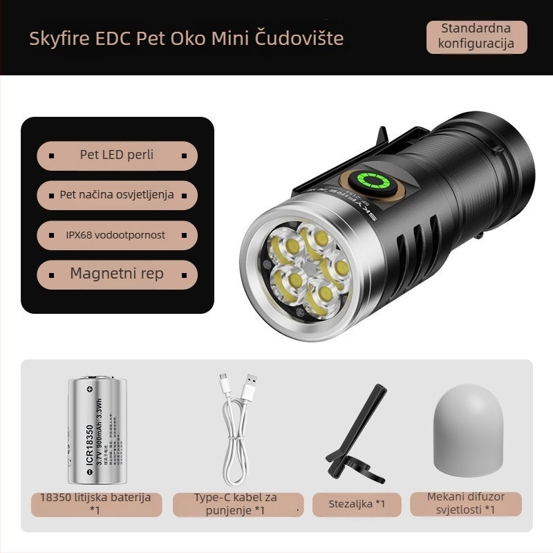 Ručna baterijska svjetiljka SKY FIRE SF-2134, aluminijska legura, kapacitet baterije 900, bijeli laser, 350+ lm, vodootporna