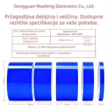 PET traka za maskiranje visokih temperatura za CNC industriju, dvostrana, silikon ljepilo, dugotrajnost do 180°C, kratkotrajnost 260°C
