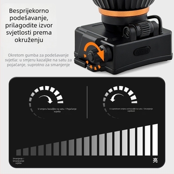 LED čelna lampica 5W, ugrađena baterija 3x AA, vodootporna, 360° rotacija, uključen punjač