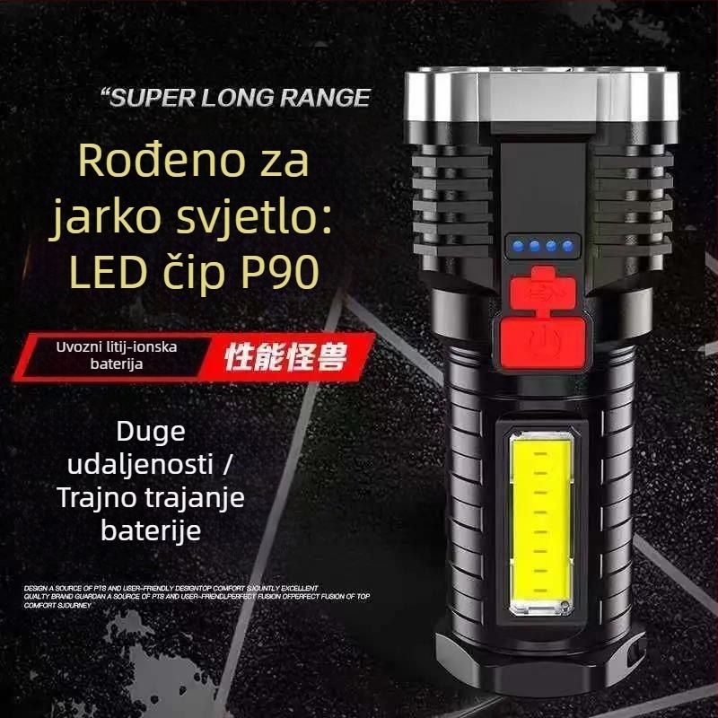 LED svjetiljka s COB bočnim osvjetljenjem, 10W, USB punjenje, ručno punjenje, domet do 50 m