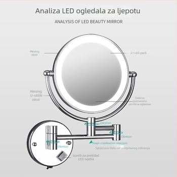 Anju Sklopivo ogledalo za kupaonicu, dvostrano, zidno, proširivo, metalni okvir