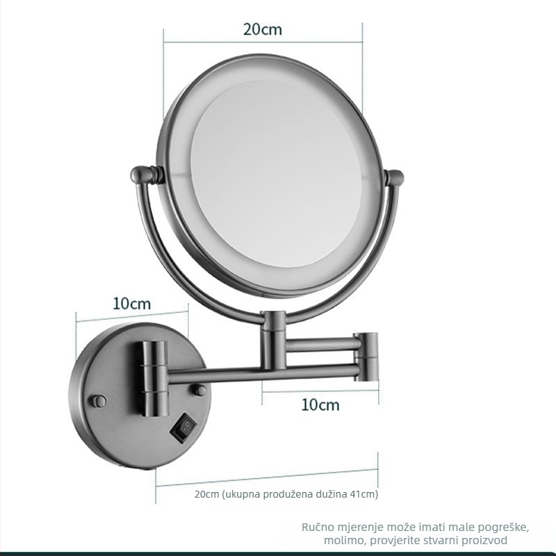 Anju Sklopivo ogledalo za kupaonicu, dvostrano, zidno, proširivo, metalni okvir