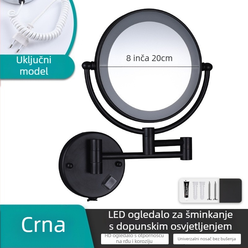 Anju Sklopivo ogledalo za kupaonicu, dvostrano, zidno, proširivo, metalni okvir