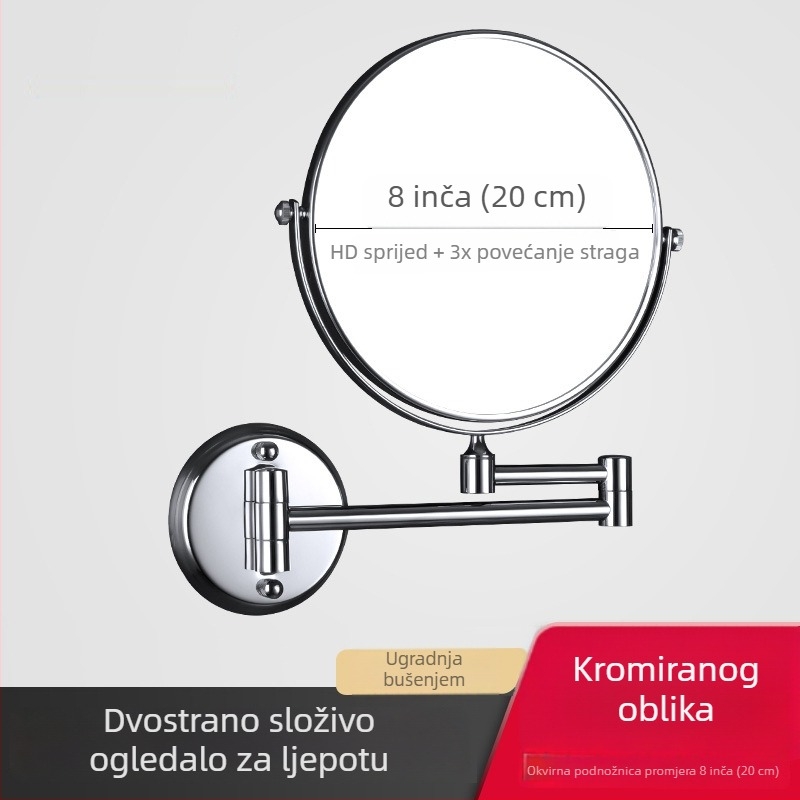 Anju Sklopivo ogledalo za kupaonicu, dvostrano, zidno, proširivo, metalni okvir