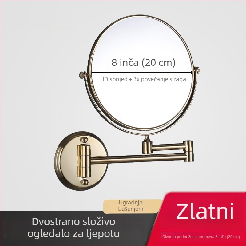 Anju Sklopivo ogledalo za kupaonicu, dvostrano, zidno, proširivo, metalni okvir