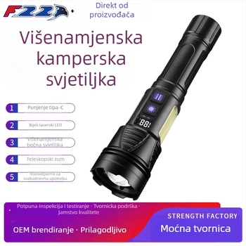 Ručna baterijska svjetiljka s bijelim laserom, 20W, domet 200–500 m, trajanje 4–8 h, funkcija power bank