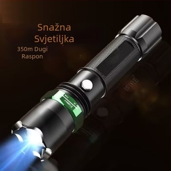 LED punjiva svjetiljka s baterijom 4800 mAh, tijelo od aluminijske legure, 350+ lumena, domet 100–200 m, 360° rotacija